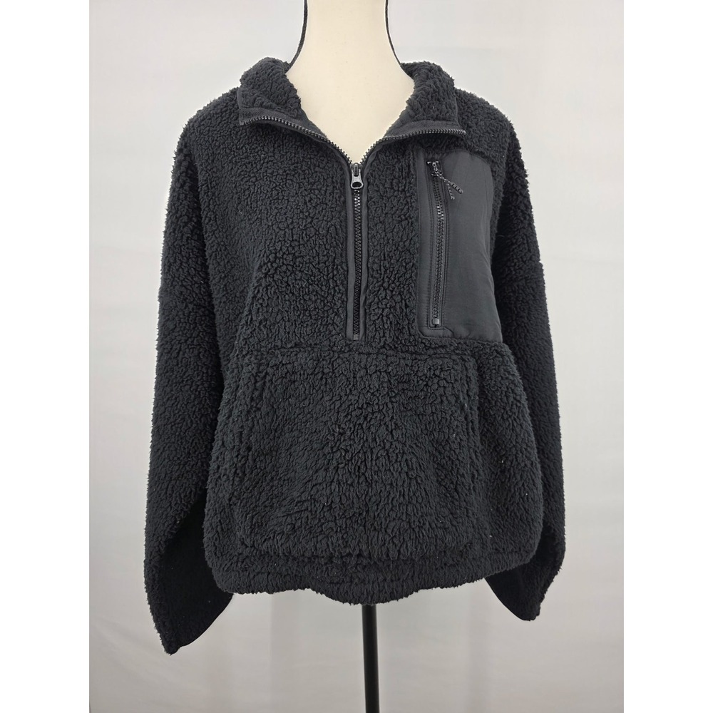 Xersion Womens Black Faux Fur Sherpa Quarter Zip Fleece Pullover Jacket XXL